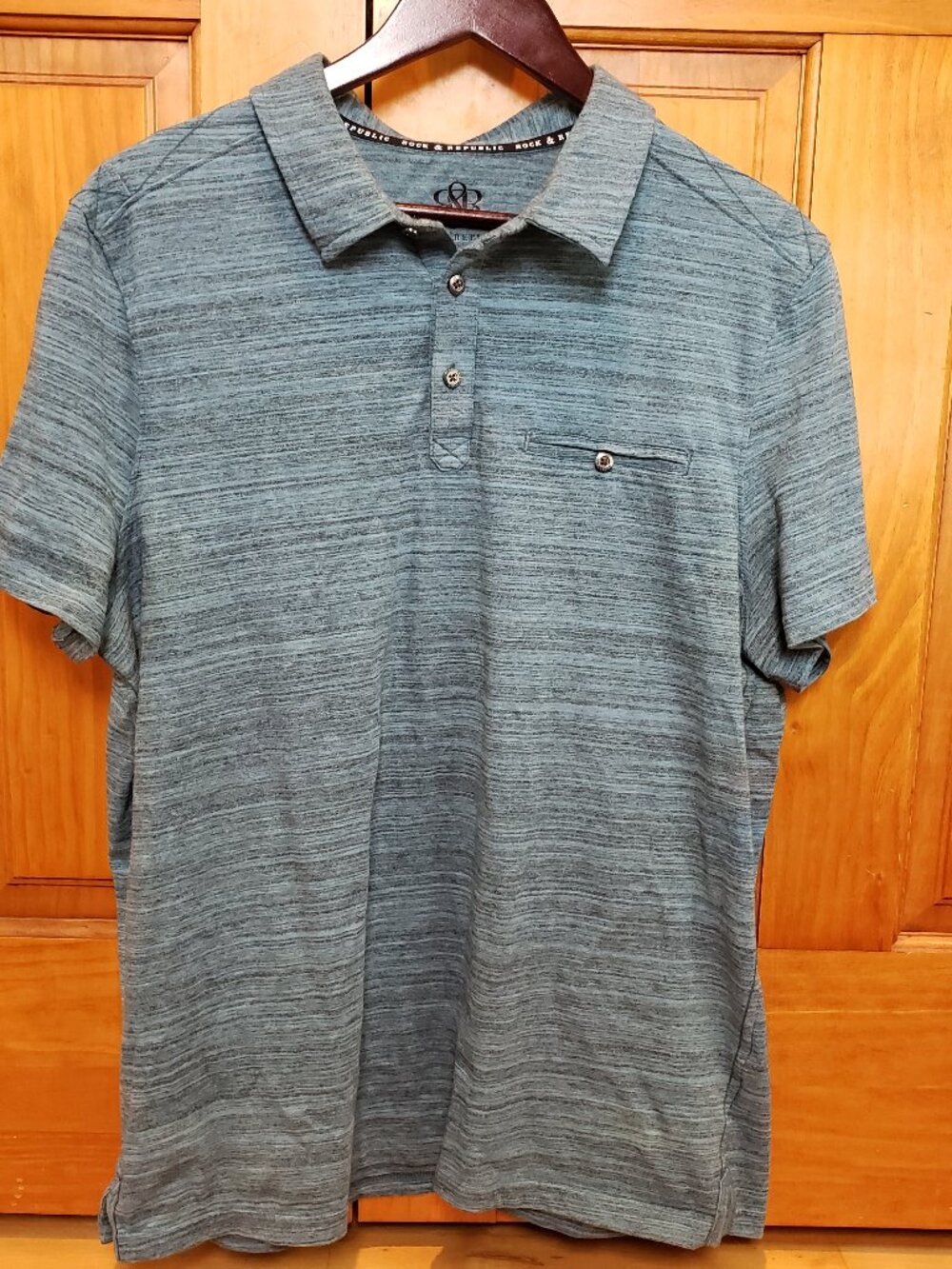 Rock & Republic Mens Short Sleeve Polo Teal Blue & Gray XL Golf Business casual